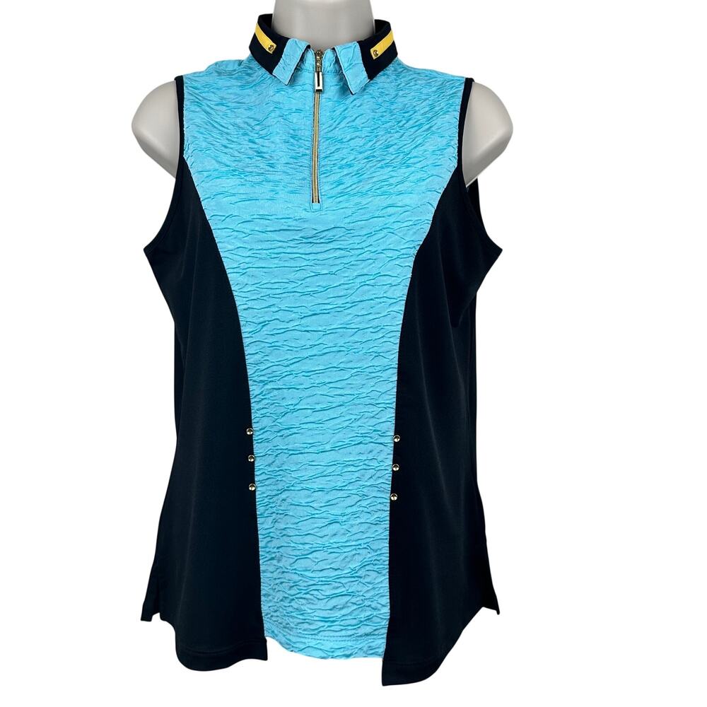 Jamie Sadock Sleeveless Top Shirt 1/4 Zip Performance Black Turquoise Sm Golf
